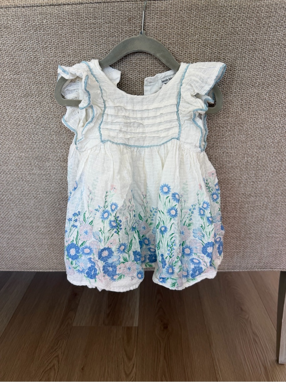 Haute Hippie White Baby Dress with Light Blue Trim